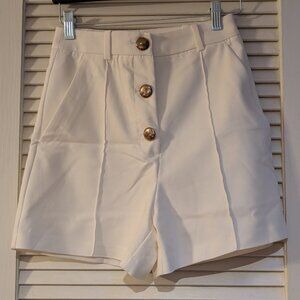 Zara High Waisted White Retro Style Short w/ Gold Buttons | Size XS